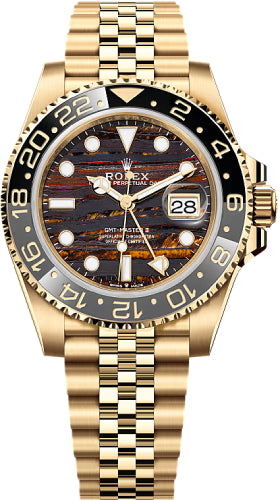 Rolex GMT-Master II 40mm Yellow Gold Tiger Iron Dial Cerachrom Bezel Oyster Bracelet - 126718GRNR - 2025